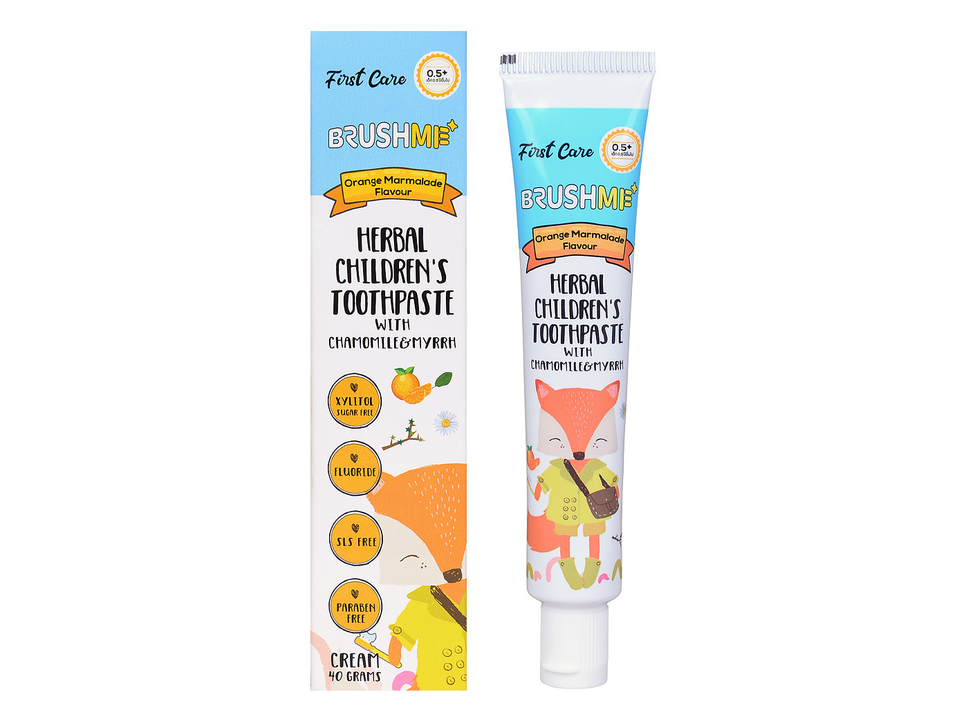 Детская зубная паста из Тайланда со вкусом апельсиновой мармеладки без фтора, сахара, СЛС, парабенов Herbal Children's Toothpaste BRUSHME 40 гр
