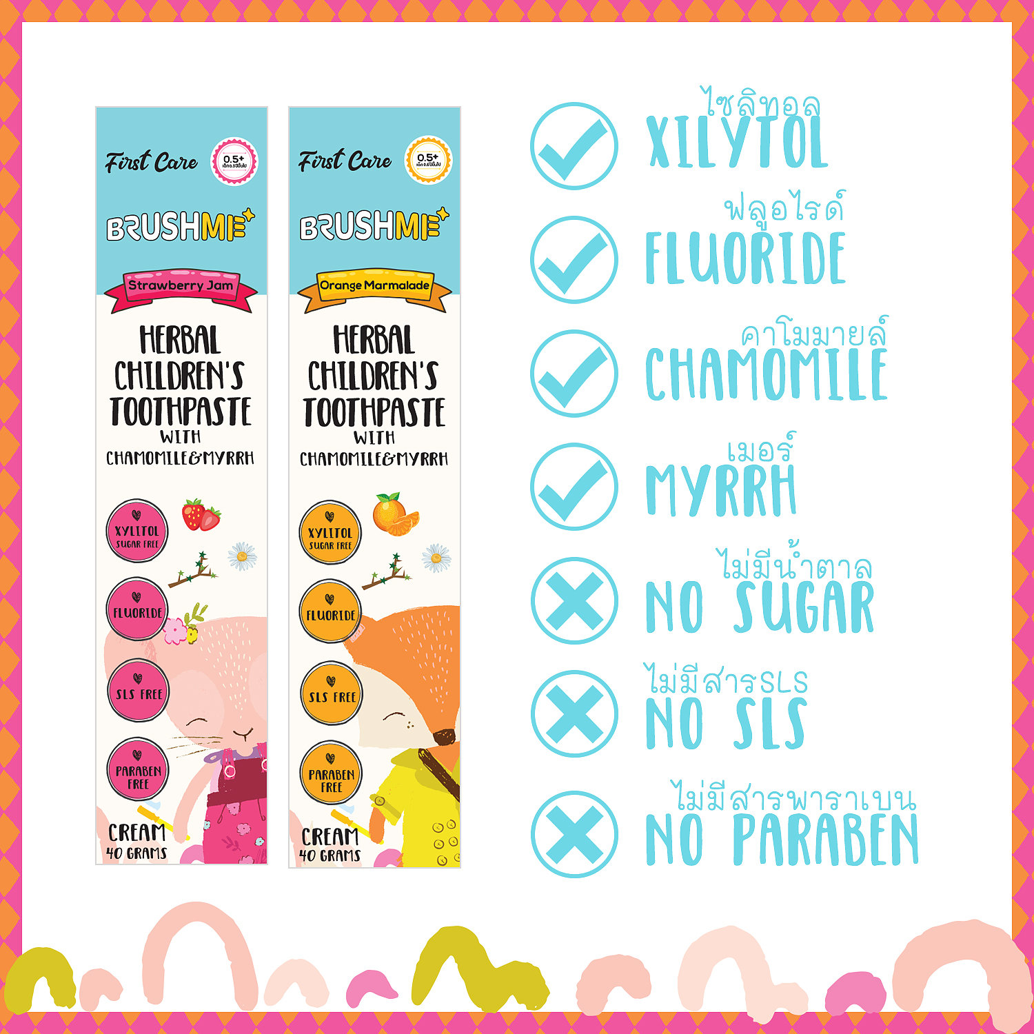 Натуральная детская Тайская зубная паста со вкусом клубничного джема BRUSHME Herbal Children's Toothpaste купить в Москве и Московской области.