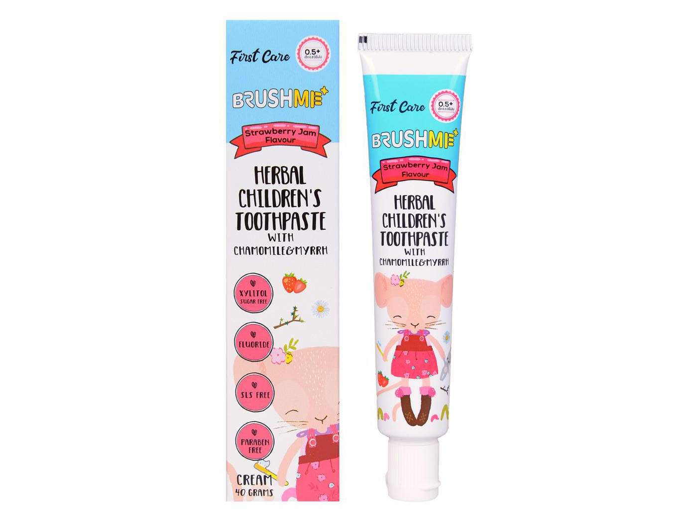 Тайская детская зубная паста со вкусом клубничного джема BRUSHME Herbal Children's Toothpaste 40 гр. ЗУБНАЯ ПАСТА ИЗ ТАИЛАНДА