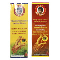 Тайский лечебный восстанавливающий шампунь и кондиционер для волос с женьшенем PECHPORNSAWAN по 250 мл.