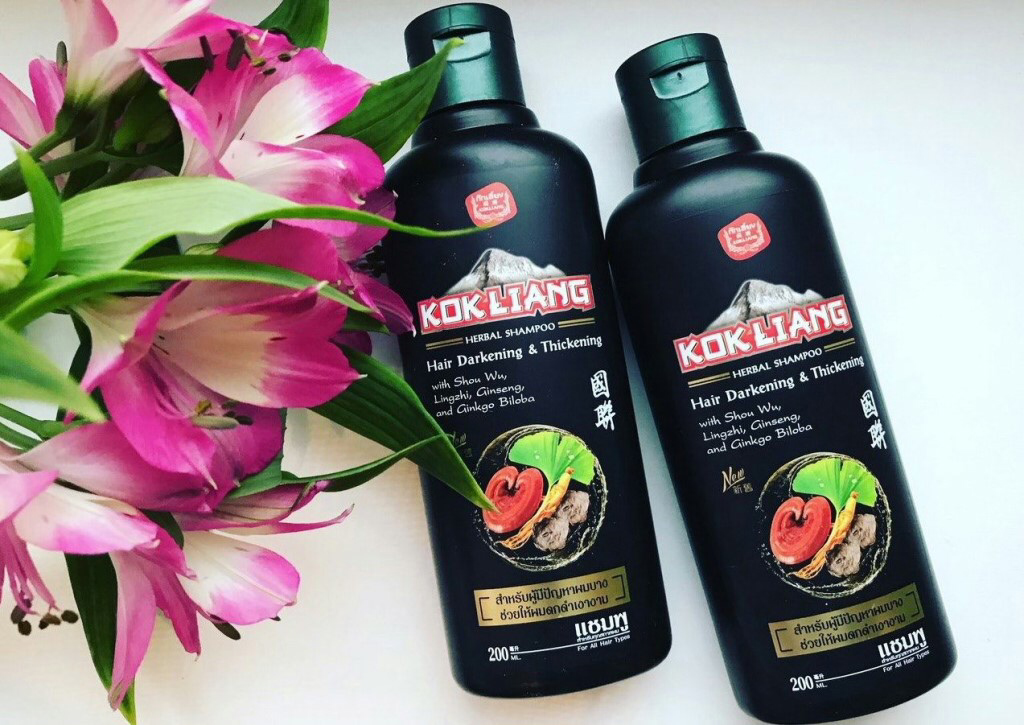 Травяной шампунь из Таиланда для темных волос от Kokliang, Herbal shampoo Hair Darkening & Thickening 200 мл.